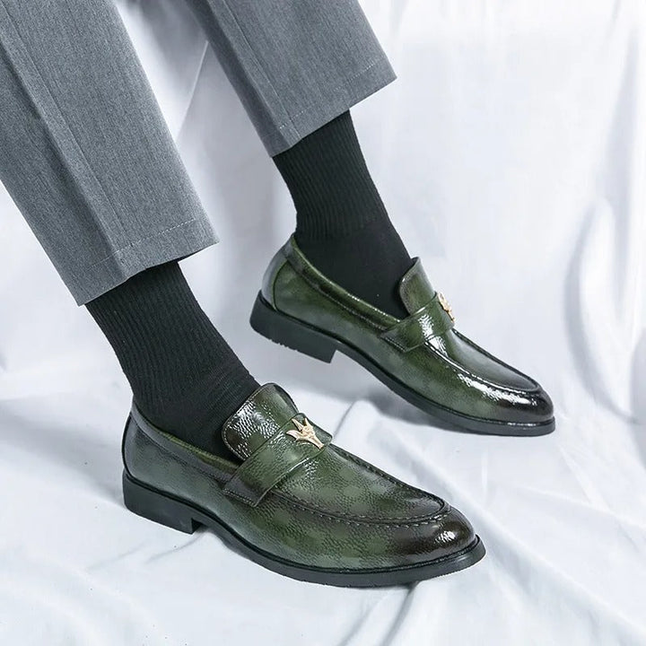 Women's textured slip-on loafers paired with a stylish outfit, versatile fashion footwear.