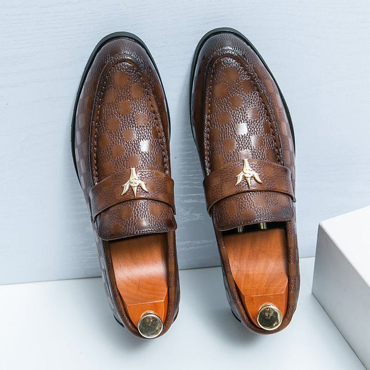 Top-down view of classic women's textured slip-on loafers, versatile, chic, and comfortable.