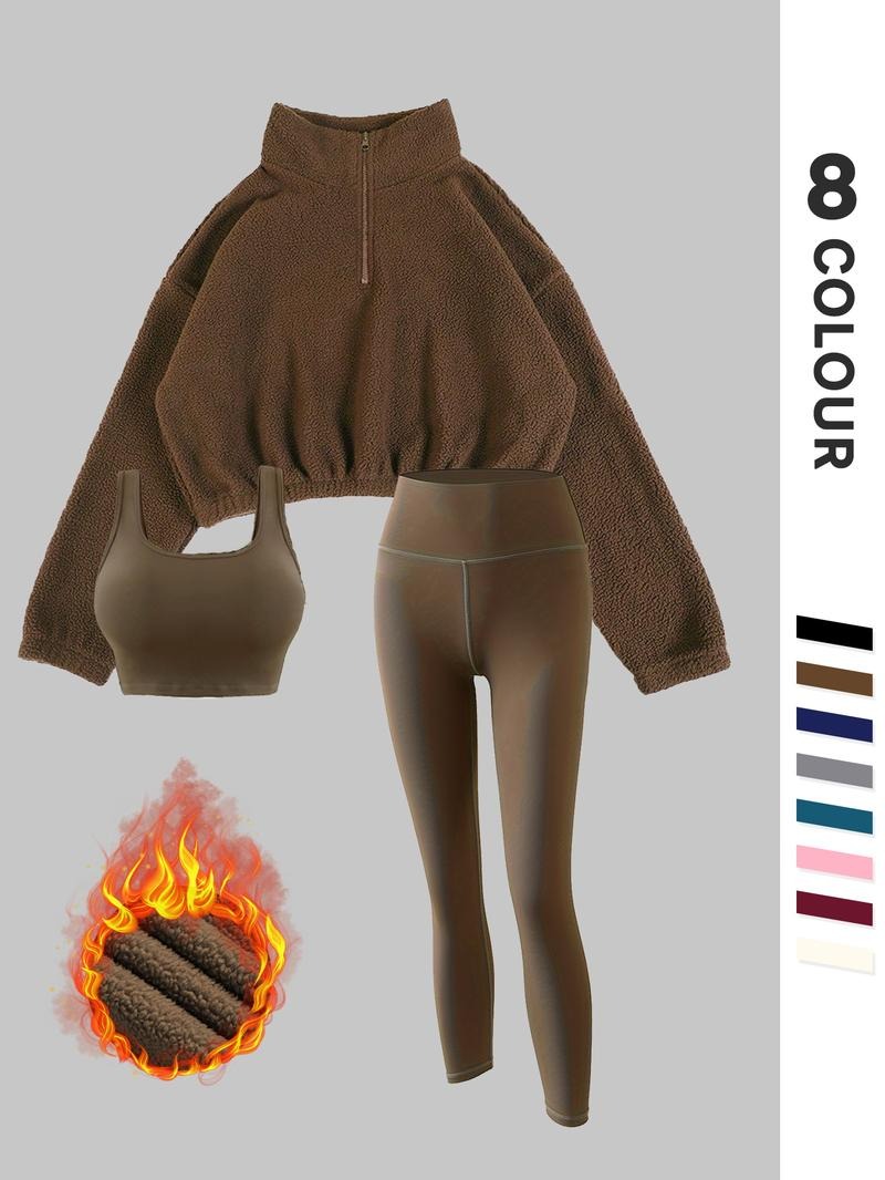 Women's thermal fleece 3-piece active set, perfect for winter workouts or cozy loungewear.