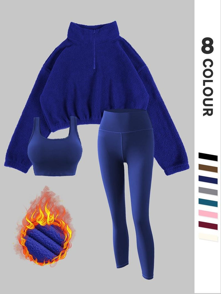 Cozy women's thermal fleece activewear set with leggings, ideal for winter sports & relaxation.