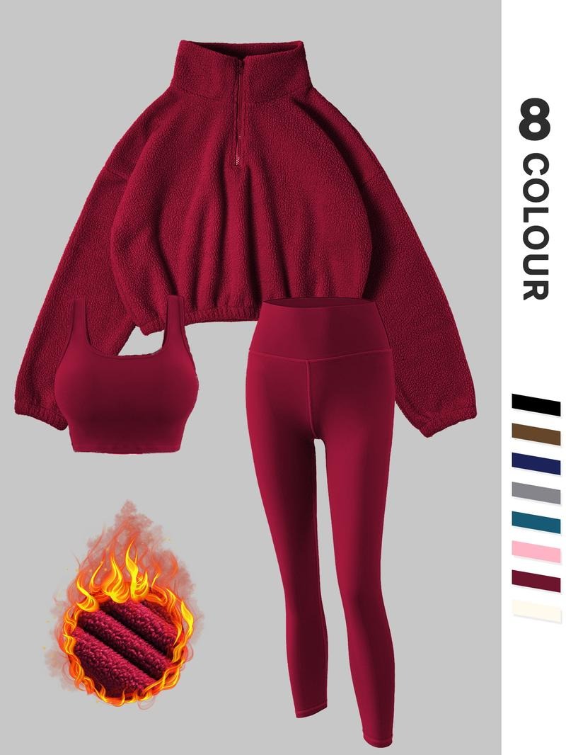 Durable women's thermal fleece sportswear set with active leggings, perfect for winter outdoor activities.