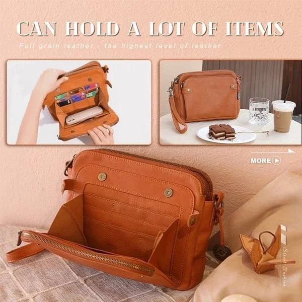 Secure women's crossbody bag with three layers & multiple compartments. Ideal PU leather shoulder clutch.