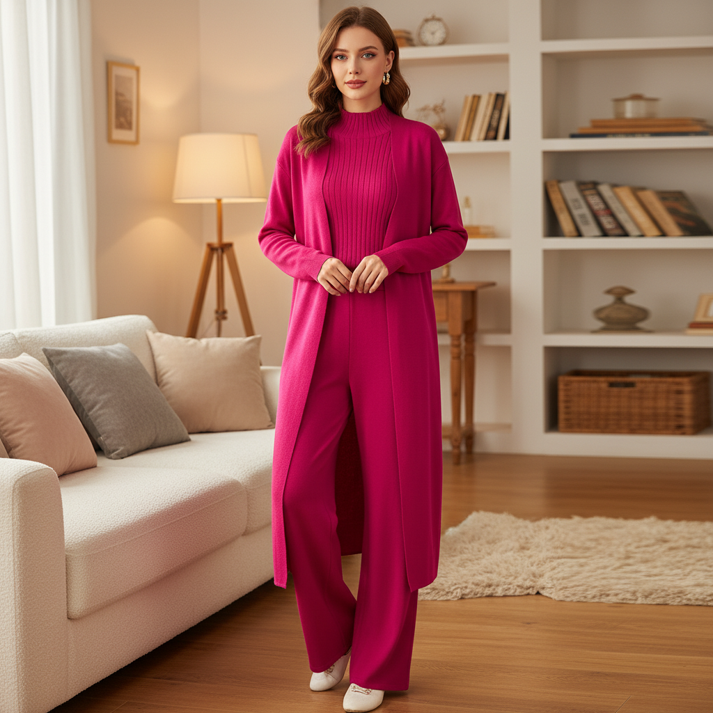 Women's three-piece Flora lounge set in soft fabric, perfect for casual comfort at home.