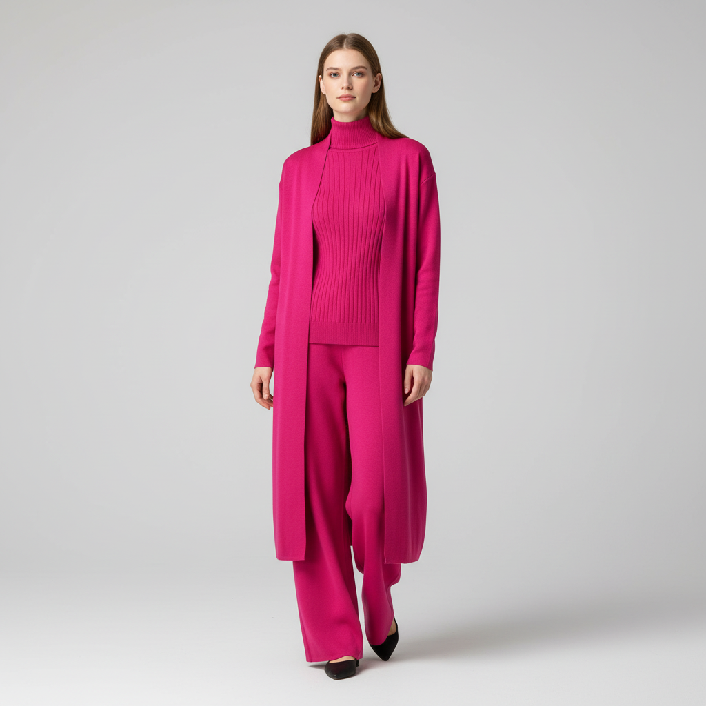 Comfortable women's three-piece loungewear set with vest top and pants for relaxed style.
