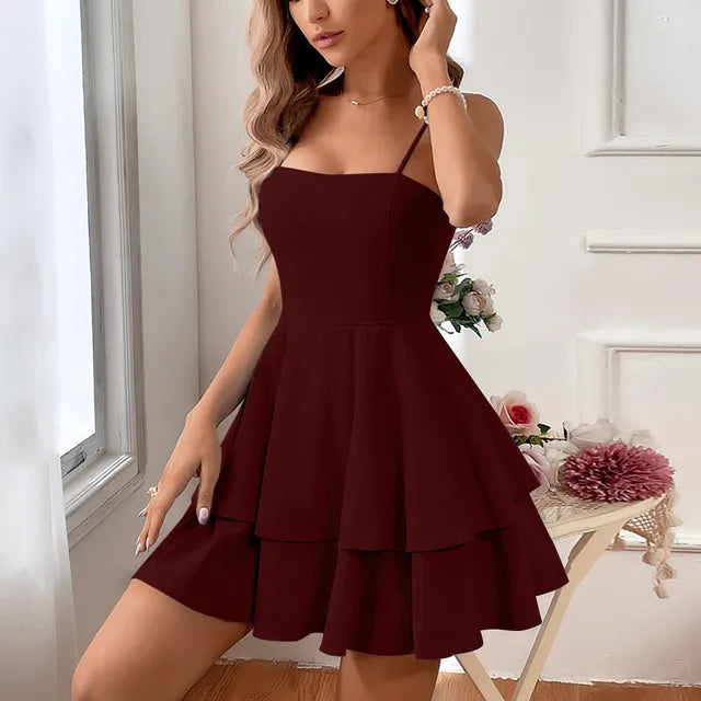 Versatile women's tiered A-line mini dress, suitable for homecoming, cocktail, or any special occasion party.