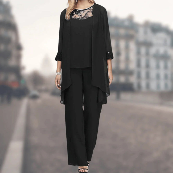 Versatile women's flowy two-piece set featuring a relaxed top & wide-leg pants for casual or elegant wear.