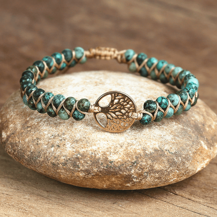 Handmade African Jasper gemstone bracelet with Tree of Life charm for women