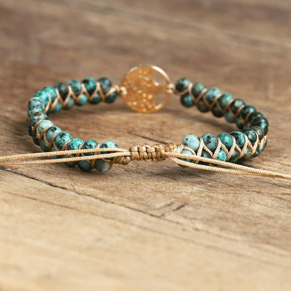 Spiritual women's jewelry: Tree of Life bracelet with faceted African Jasper beads