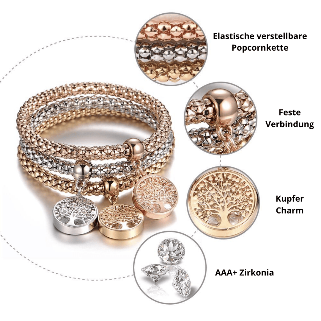 Rose gold plated Tree of Life bracelet set, 3-piece, women's fashion jewelry