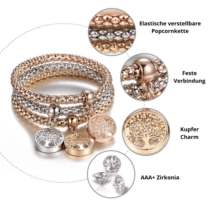 Rose gold plated Tree of Life bracelet set, 3-piece, women's fashion jewelry