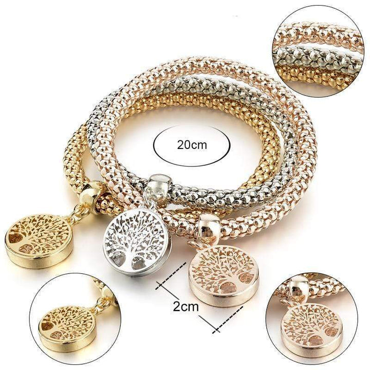 Liora Tree of Life bracelet set for women, 3-piece, multi-tone, spiritual charm