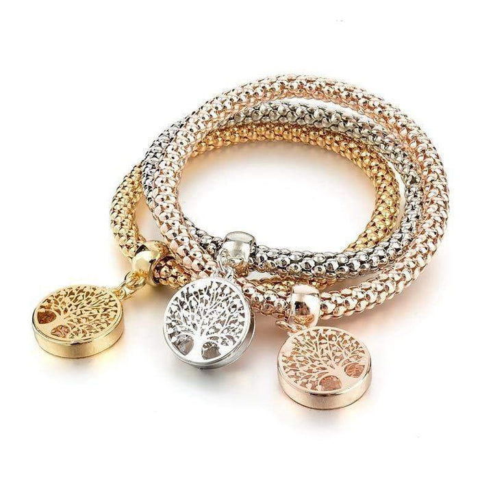 Women's meaningful Tree of Life bracelet set, 3-piece, charm and bead detail
