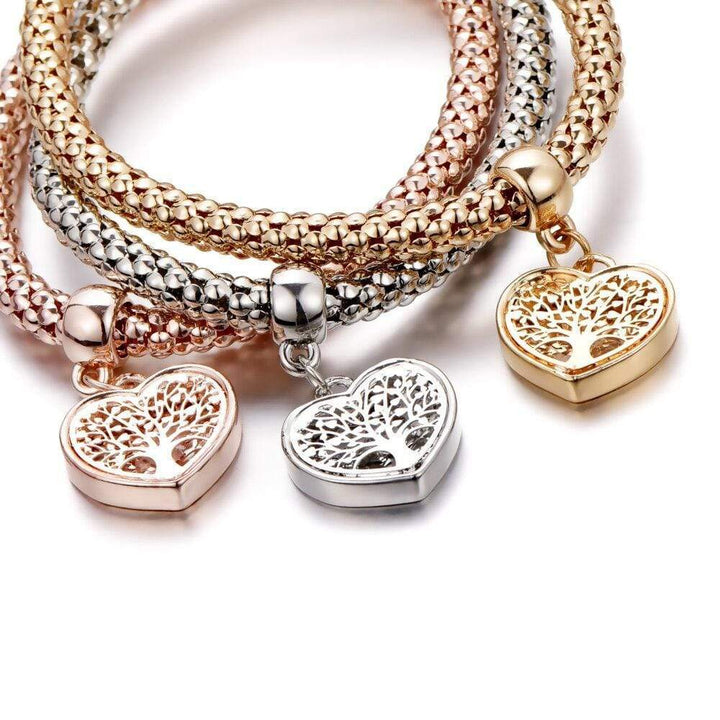 Three-piece Tree of Life charm bracelet set for women, gold tone finish, Liora brand