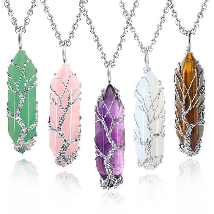 Women's Tree of Life crystal gemstone necklace. Spiritual healing jewelry.