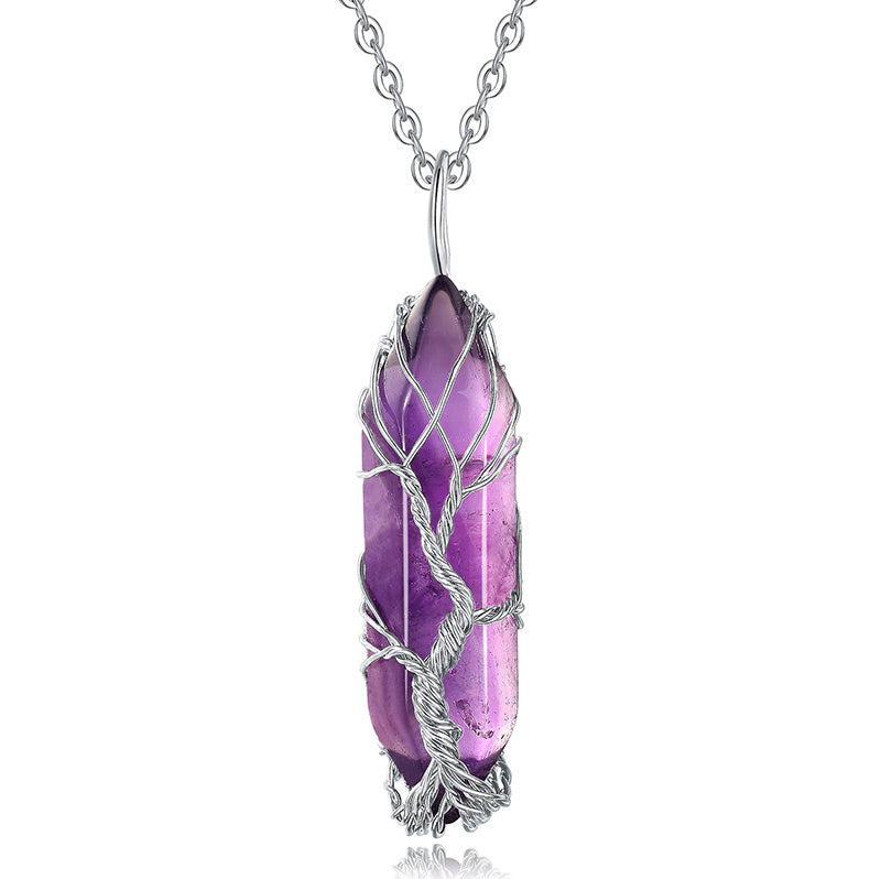 Spiritual women's necklace: Tree of Life motif, crystal, gemstone, adjustable.