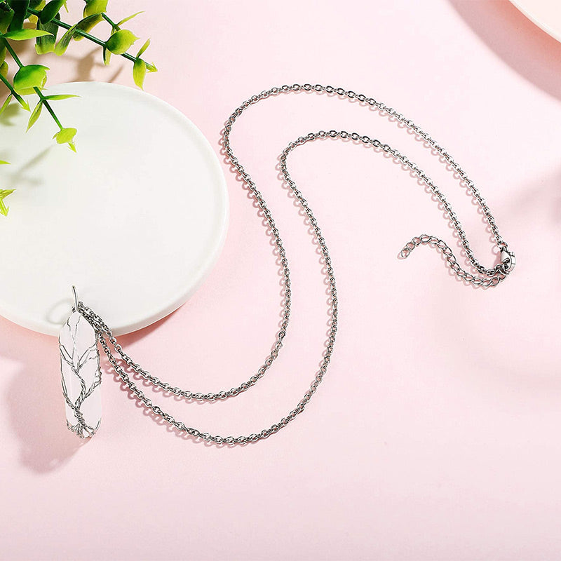 Adjustable Tree of Life gemstone necklace with a radiant crystal element for her.