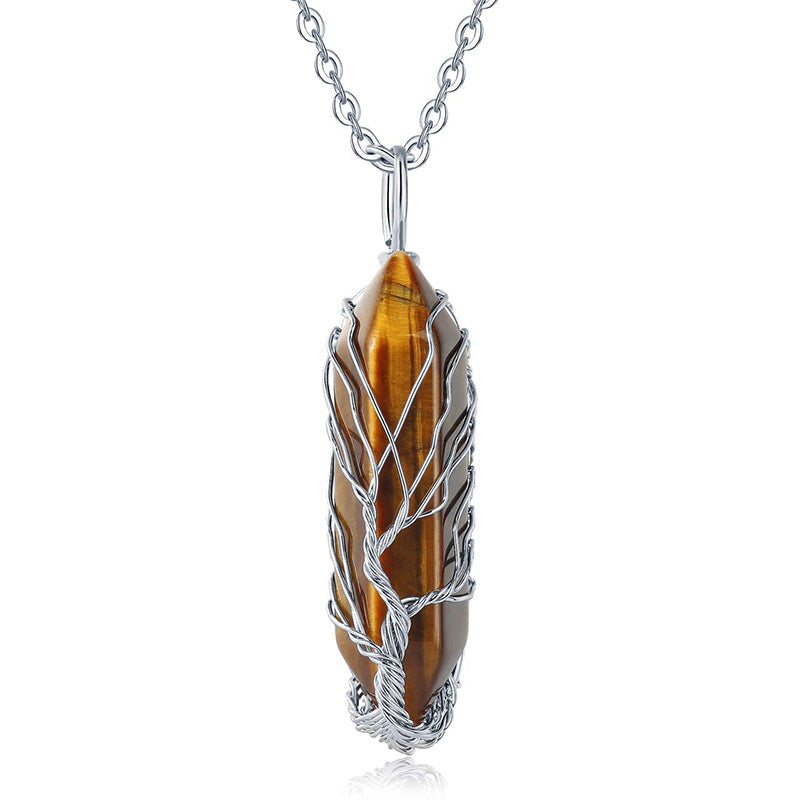 Spiritual Tree of Life necklace with a sparkling crystal gemstone for women.