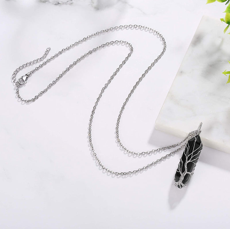 Adjustable Tree of Life necklace for women, crystal gemstone design, spiritual.