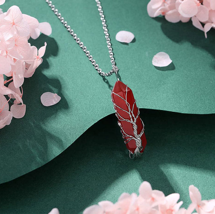 Adjustable women's Tree of Life healing crystal and gemstone necklace.