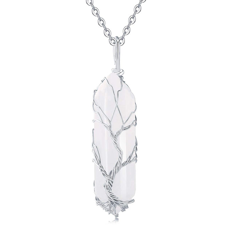 Women's crystal necklace, Tree of Life, natural gemstone, spiritual gift idea.