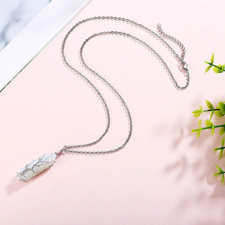 Healing crystal gemstone Tree of Life necklace, adjustable for all women.