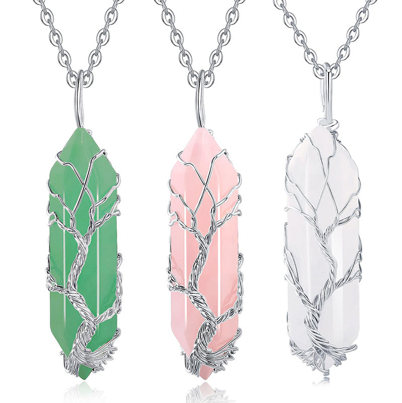 Tree of Life crystal gemstone necklace, elegant and adjustable for women.