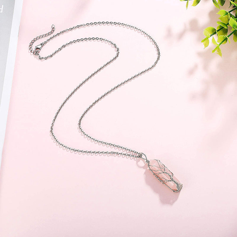 Women's crystal necklace, Tree of Life design, with a vibrant healing gemstone.