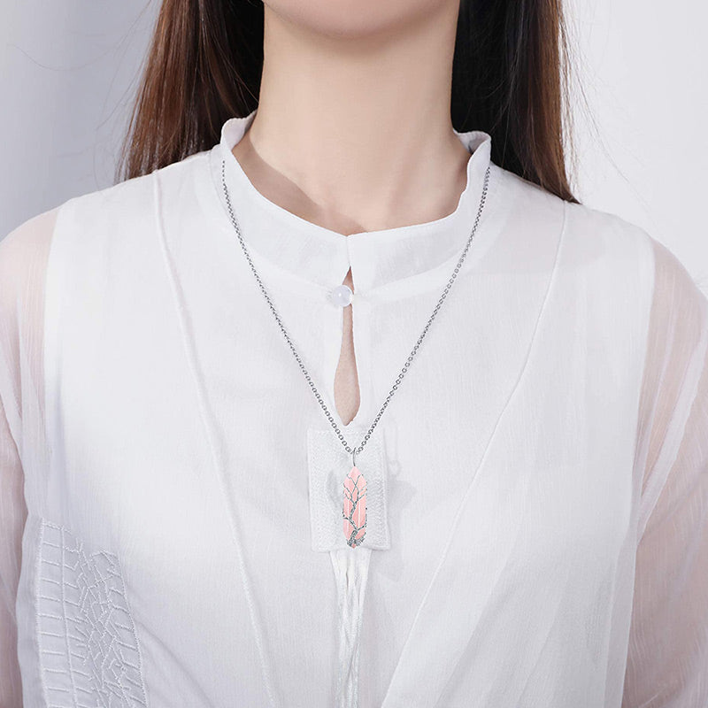 Tree of Life gemstone necklace, adjustable length, perfect for spiritual women.