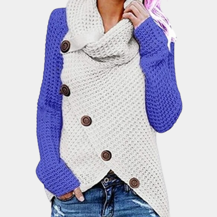 Stylish women's sweater featuring an asymmetrical knot detail. A comfortable, trendy long-sleeve top for casual wear.