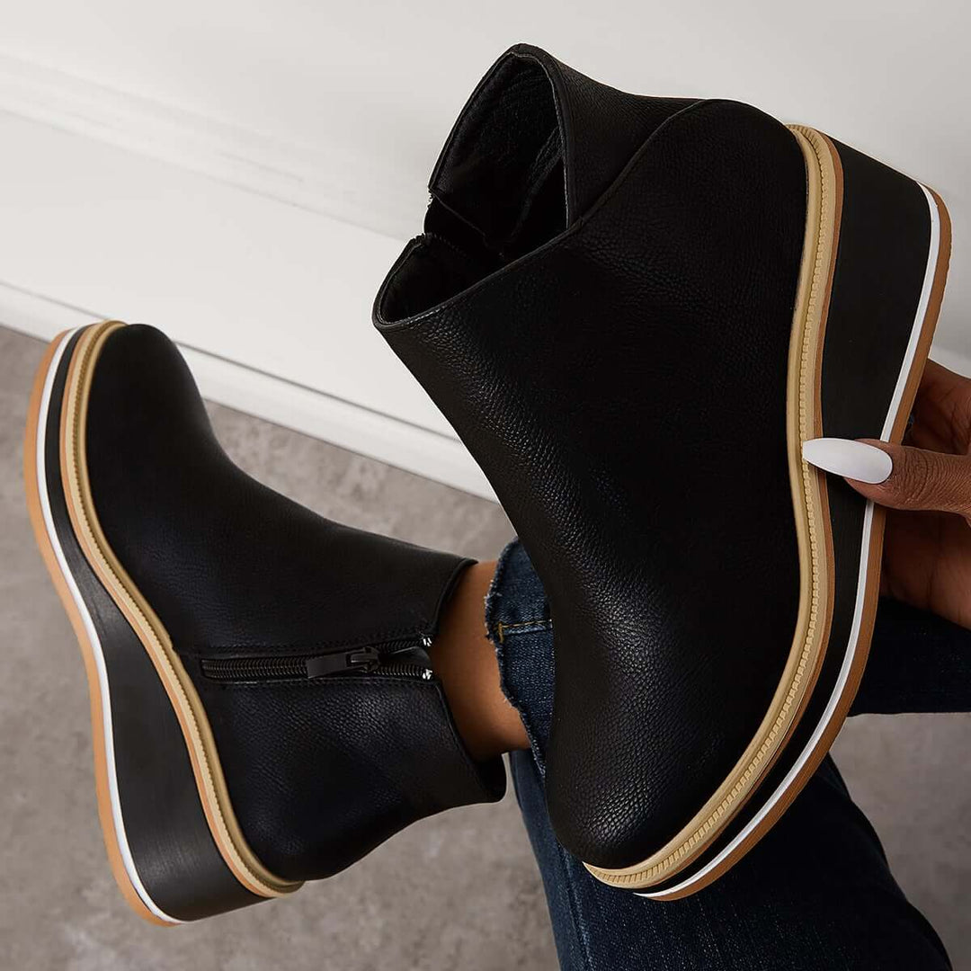 Comfortable women's platform zipper boots, ankle-length, ideal for all-day wear & style.