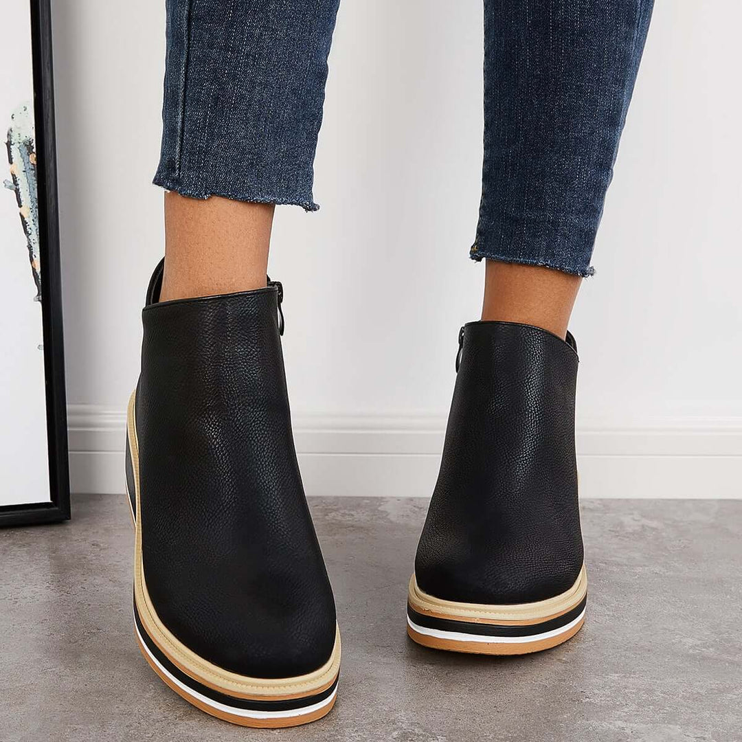 Women's trendy footwear: platform ankle boots with a zipper, perfect for modern style.