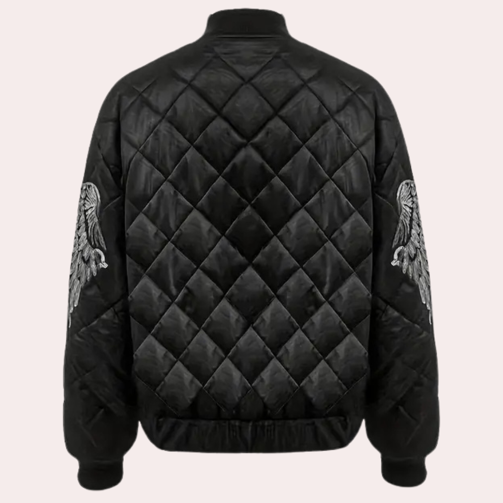 Casual black women's bomber jacket with front zip, a trendy outerwear piece for everyday style.