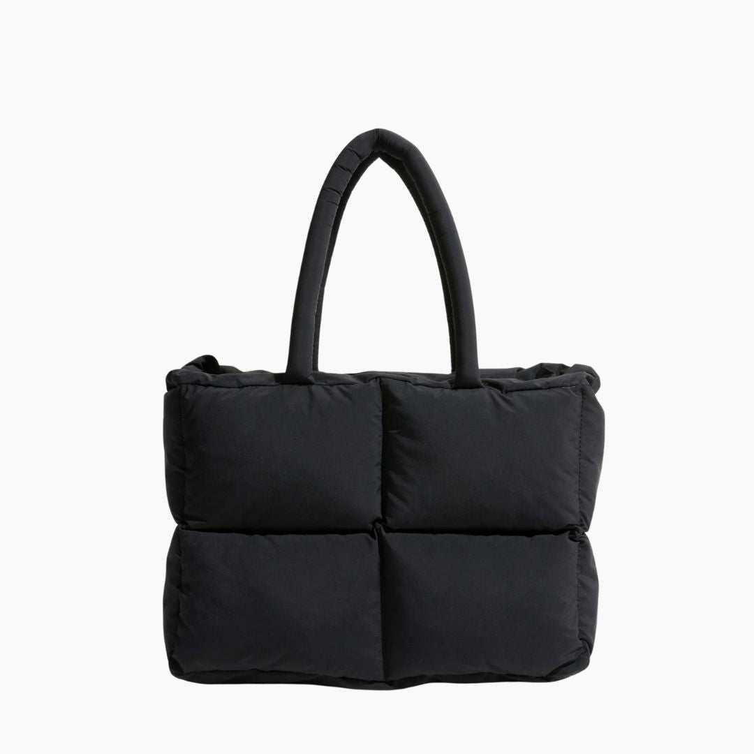 Stylish black puffer shoulder bag for women, ideal for work, school, or casual daily outings.