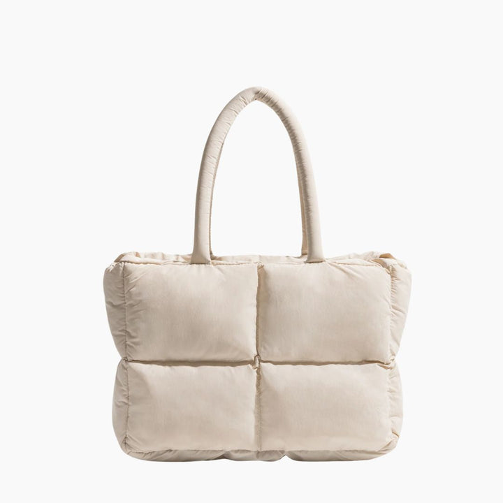 Women's fashionable polyester nylon puffer shoulder bag, spacious & stylish for daily use.