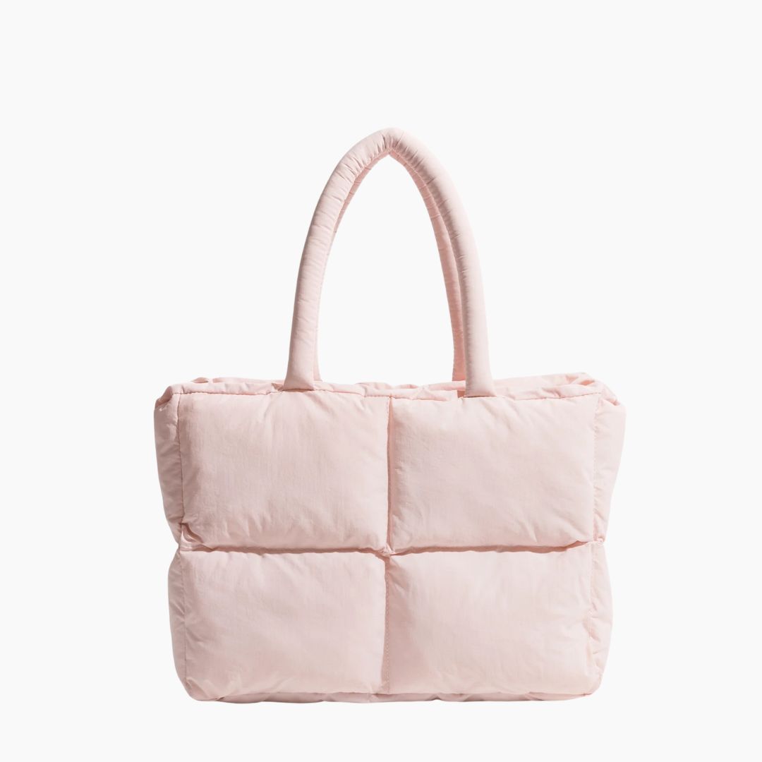 Elegant black puffer shoulder bag for women, a spacious and trendy accessory for daily essentials.