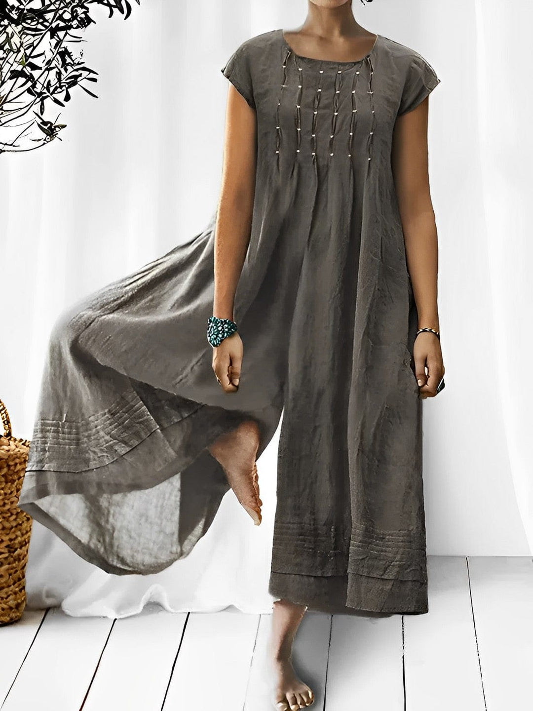 Women's trendy boho-chic overall jumpsuit, comfortable & stylish for summer/spring fashion.