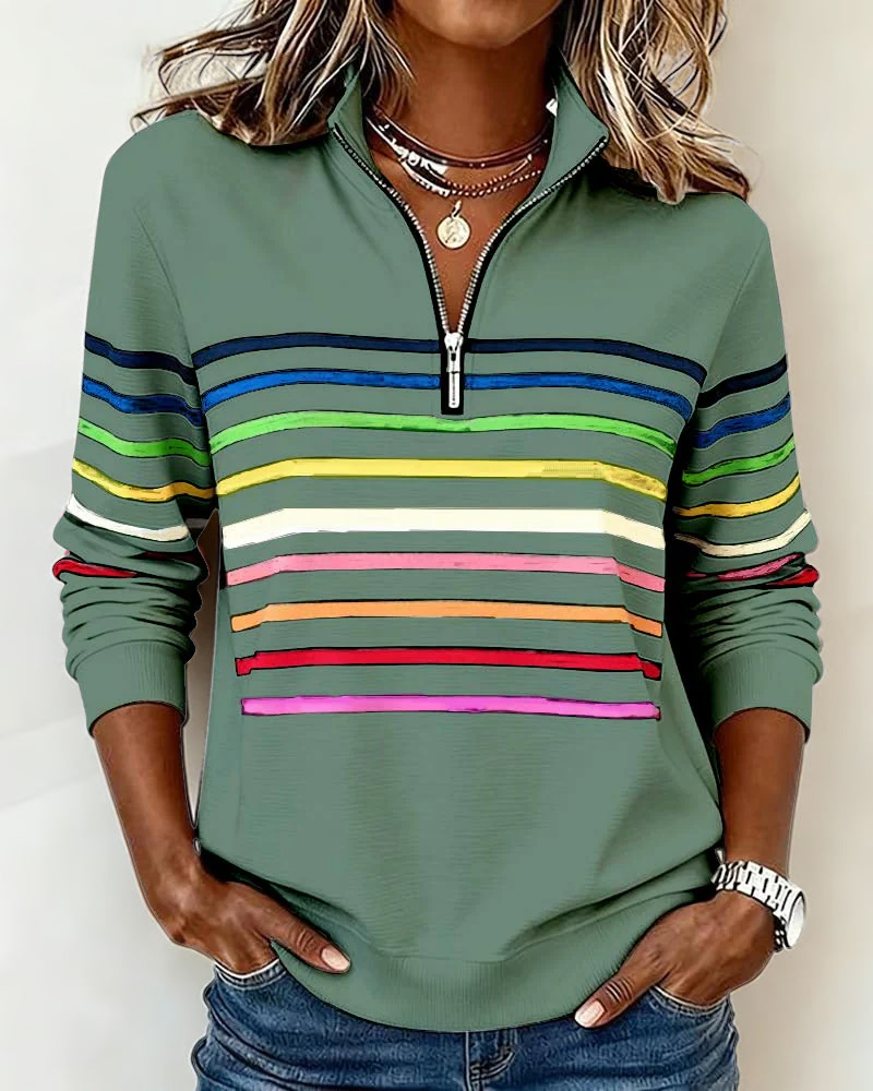 Women's comfort zipper top, vibrant and trendy, ideal for everyday spring and autumn wear.