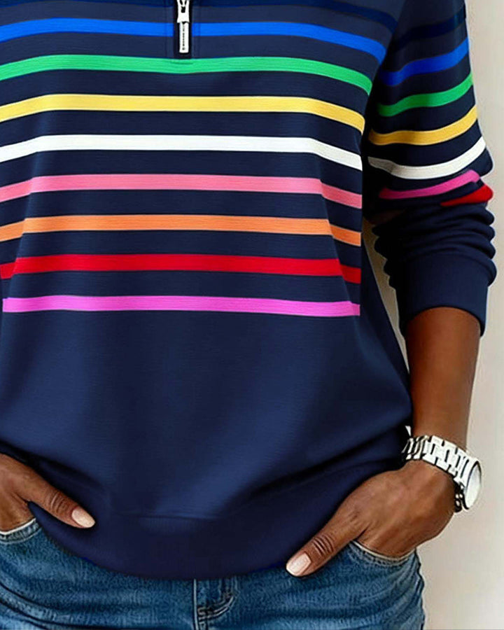 Stylish women's colorful zipper top, a comfortable fit for any casual spring or autumn day.