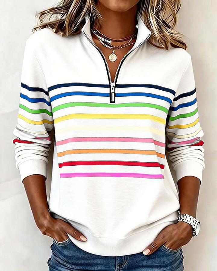 Everyday women's colorful zipper top, designed for comfort and a chic, trendy look.