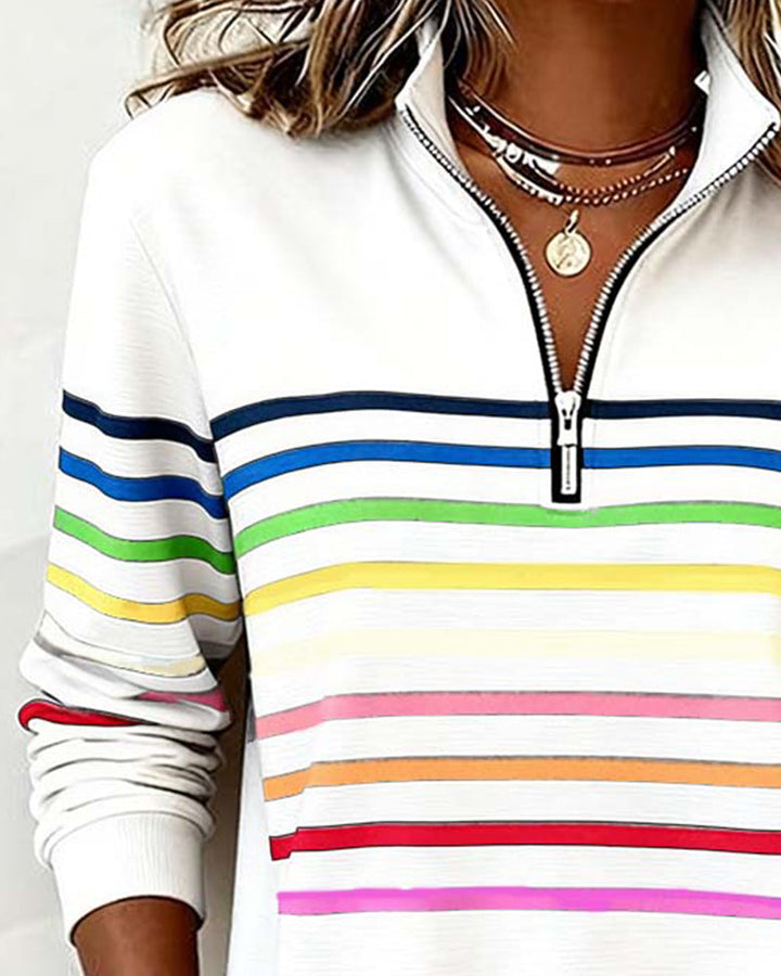 Casual women's vibrant zipper top, a loose and comfortable fit for trendy daily wear.