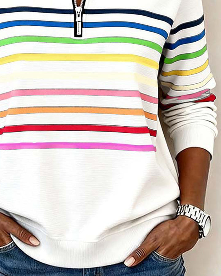 Colorful women's trendy zipper top, perfect comfort for spring and autumn everyday outfits.