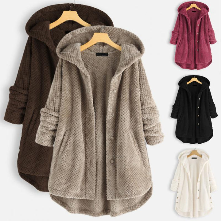 Stylish women's reversible hooded jacket. Trendy cut fleece for cozy comfort & versatile all-season layering.