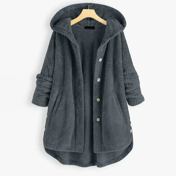 Fashionable ladies' hooded jacket. Trendy cut, reversible & soft fleece, ideal for all-season stylish outerwear.