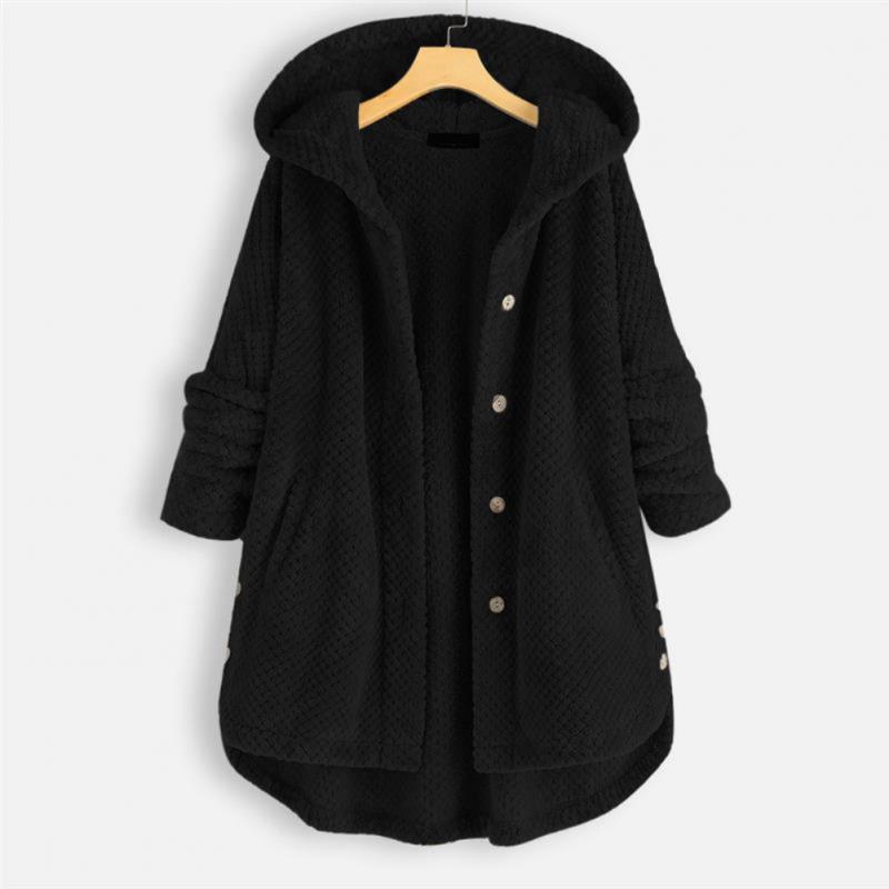 Trendy women's hooded fleece jacket with a modern cut. Reversible for versatile, casual everyday wear.