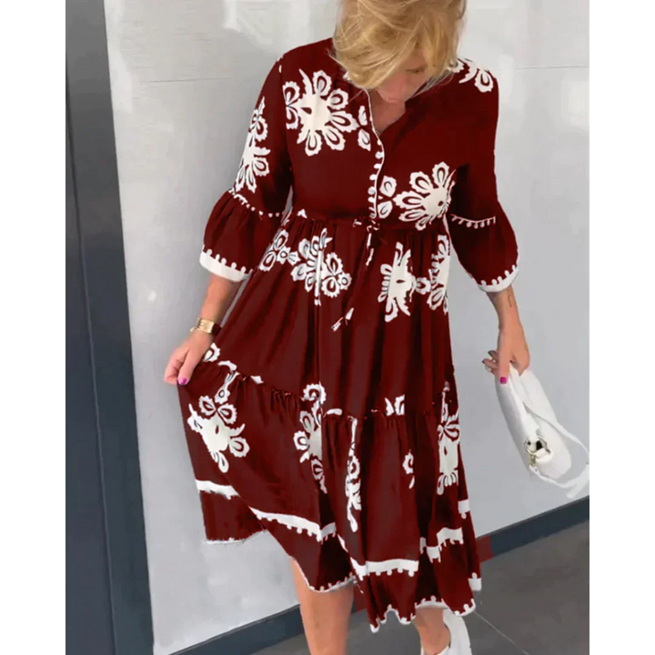Fashionable women's 3/4 sleeve floral dress, a must-have for elegant spring and casual summer outfits.