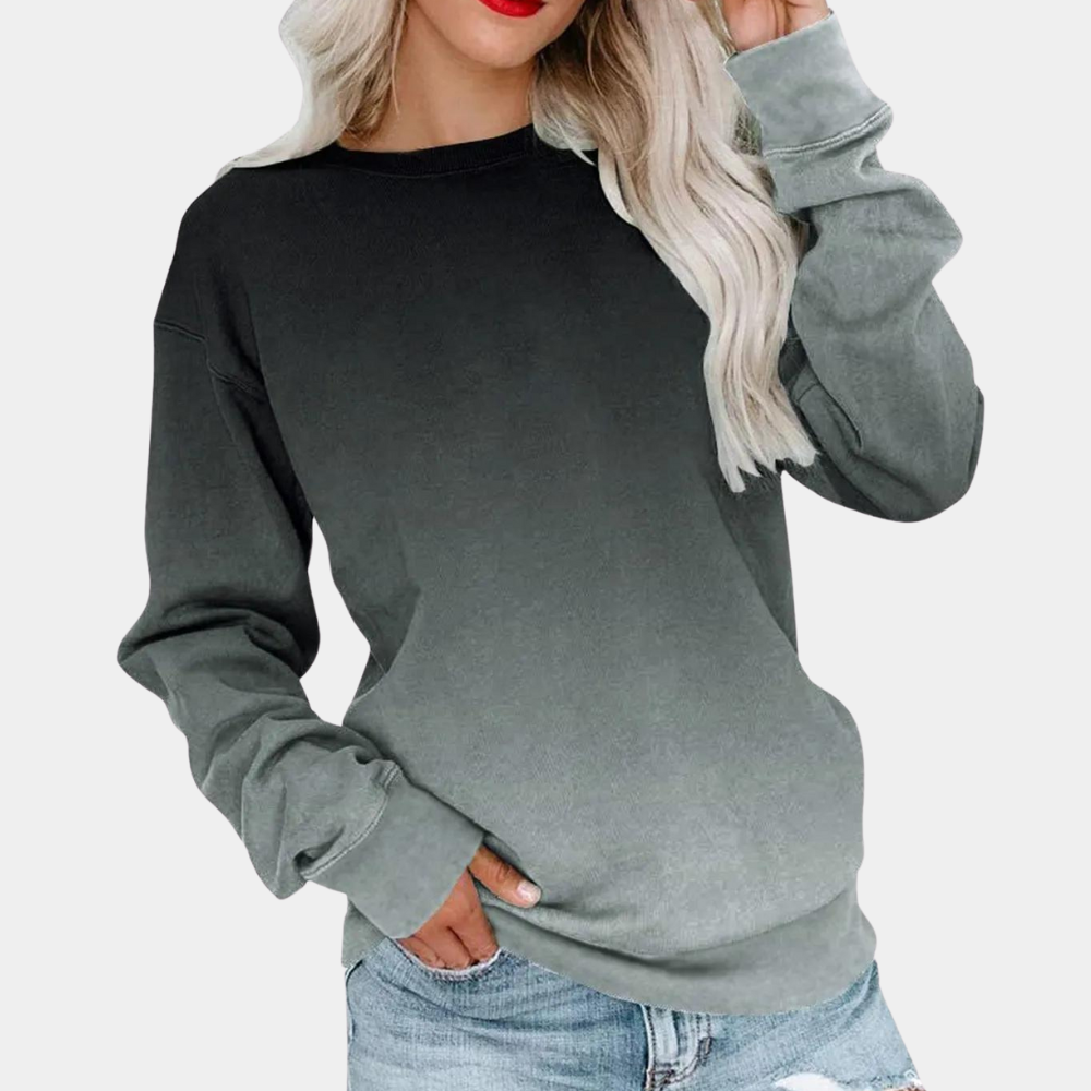 Women's trendy gradient sweatshirt, long sleeve for stylish comfort. Casual fall/winter fashion top.