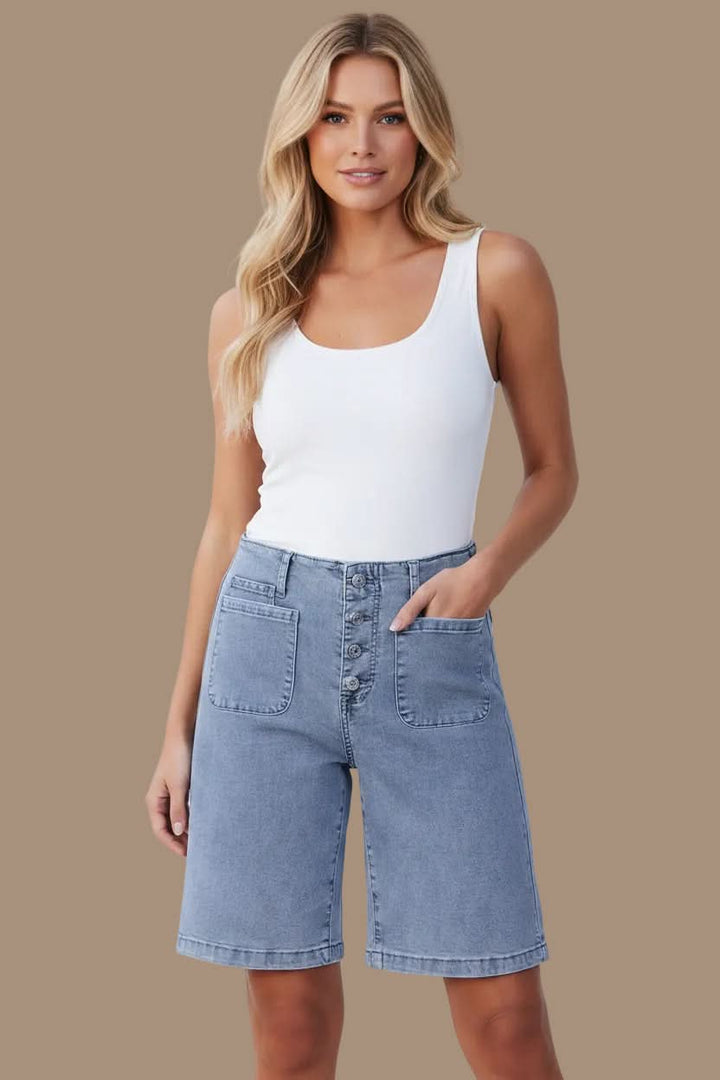 Women's trendy high waist Bermuda shorts, perfect for chic casual summer fashion & daily wear.