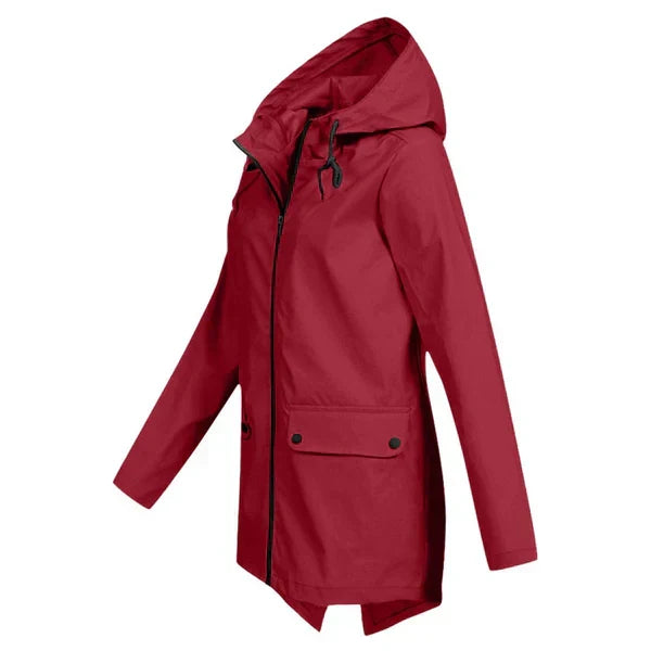 Women's trendy hooded rain jacket, lightweight & weatherproof for all seasons.