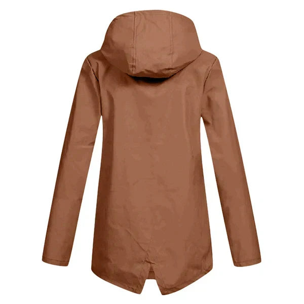 Stylish women's outerwear, a trendy hooded rain jacket designed for women.