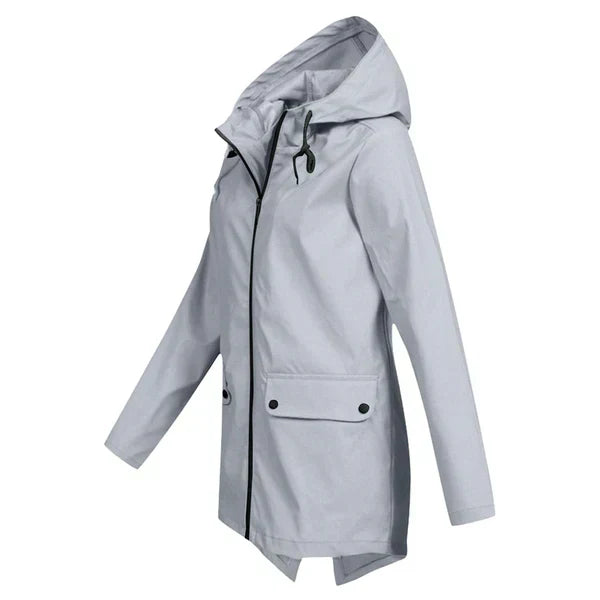 Lightweight women's hooded rain jacket, perfect for all-season style & protection.